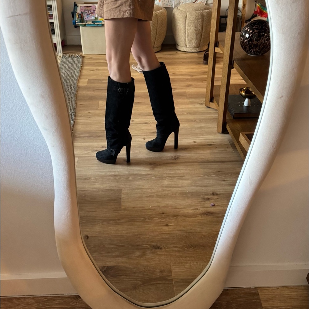 Christian Louboutin Black Heeled Boots Sleek Knee-High